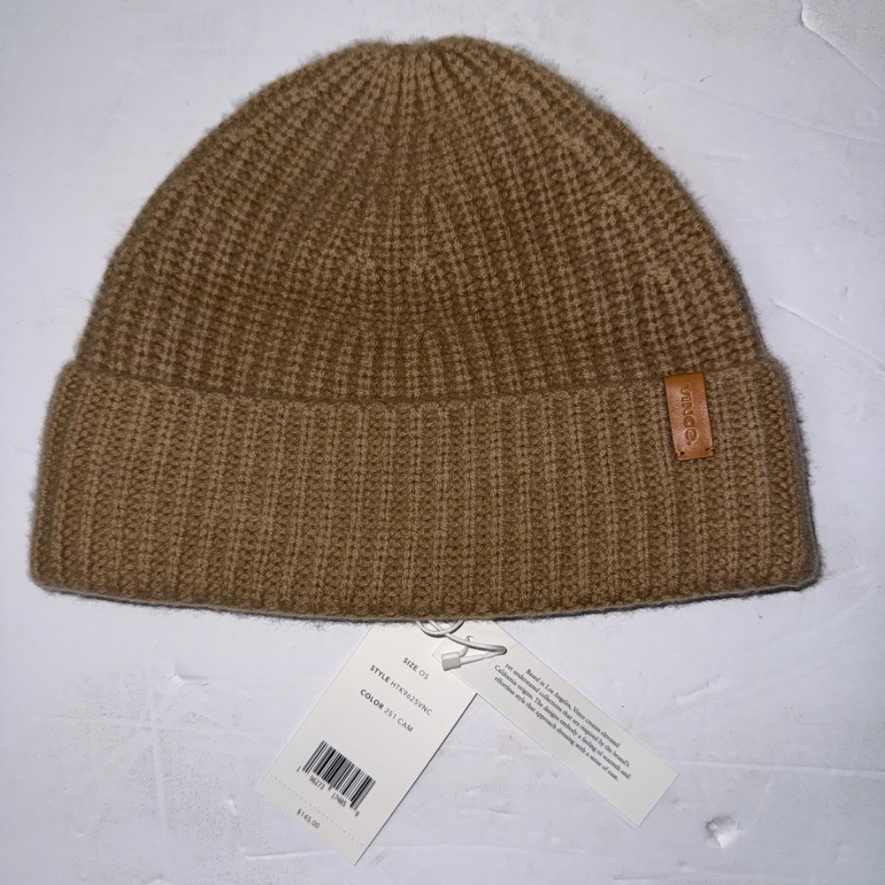 VINCE men’s Wool-Cashmere Shaker-Stitch Hat beanie, Color Camel New NWT $145